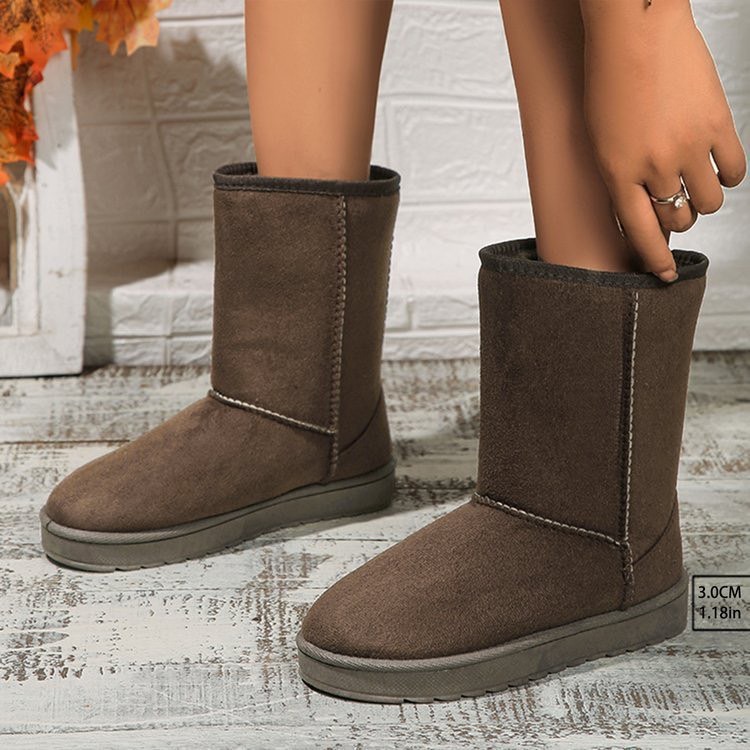 C 保暖長筒雪地靴 毛毛靴 柔軟加絨加厚雪地靴 出國必備-細節圖4