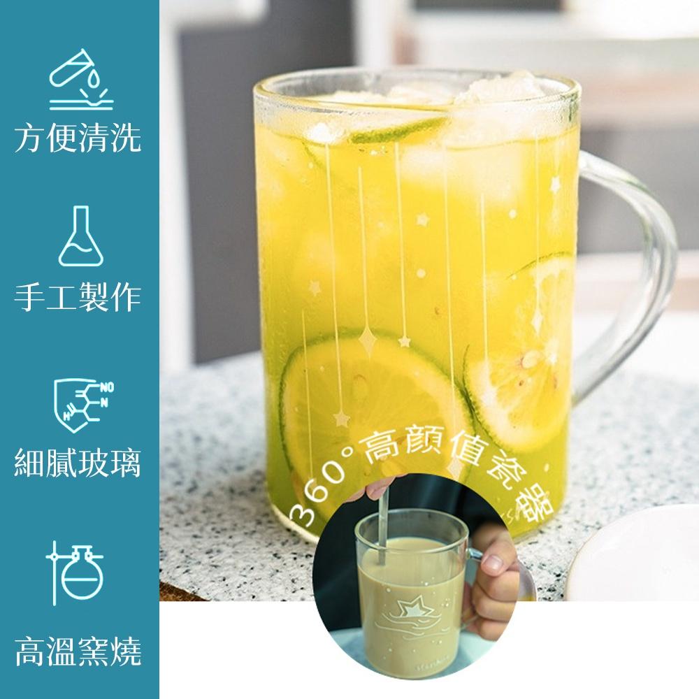 【附杯蓋及勺子】星空玻璃杯 高硼硅耐熱帶把 高温防燙透明果汁杯 玻璃咖啡杯 水杯泡茶杯 咖啡杯 玻璃杯 聖誕節 交換禮物-細節圖8