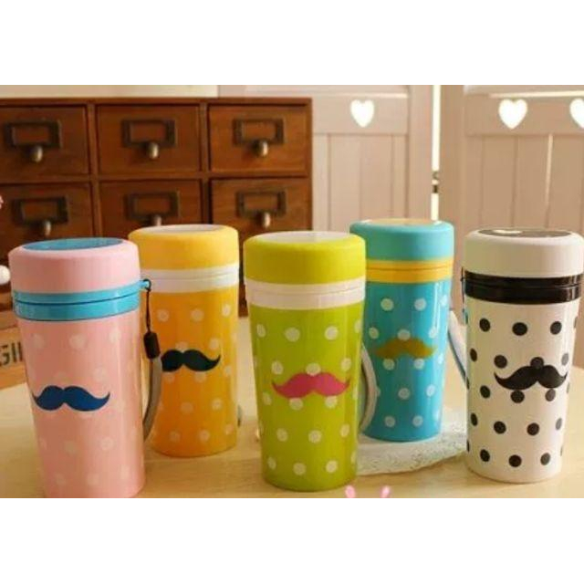 全新小鬍子點點冷水杯 雙層杯 點點 圓蓋 400Ml 大容量 輕便 好攜帶 環保杯冷水壺-細節圖3