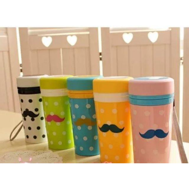 全新小鬍子點點冷水杯 雙層杯 點點 圓蓋 400Ml 大容量 輕便 好攜帶 環保杯冷水壺-細節圖6