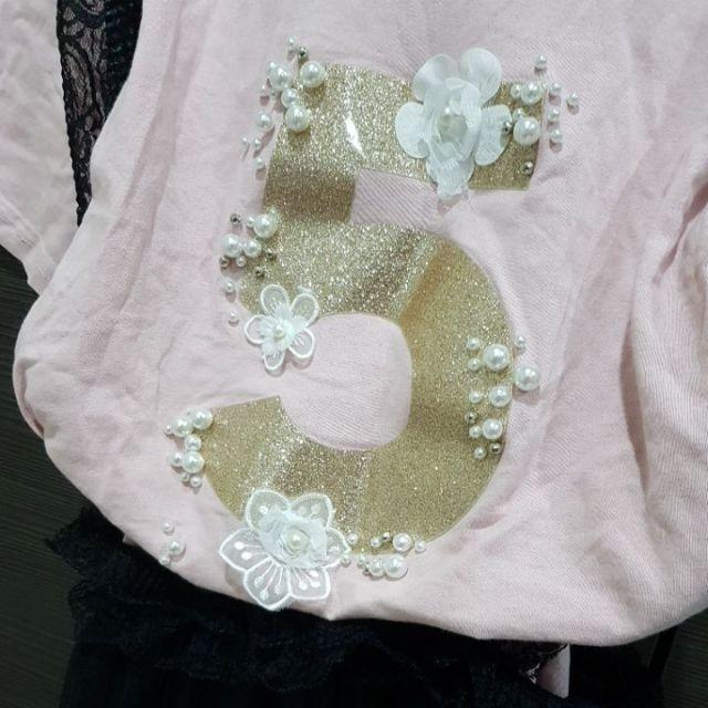 立體花朵珍珠5號短袖T恤搭配肩帶高腰浪漫紗裙 雪紡蕾絲肩帶紗裙 T恤 雪紡紗裙-細節圖3