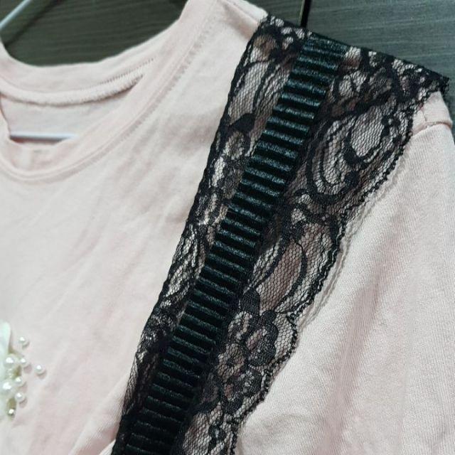 立體花朵珍珠5號短袖T恤搭配肩帶高腰浪漫紗裙 雪紡蕾絲肩帶紗裙 T恤 雪紡紗裙-細節圖4