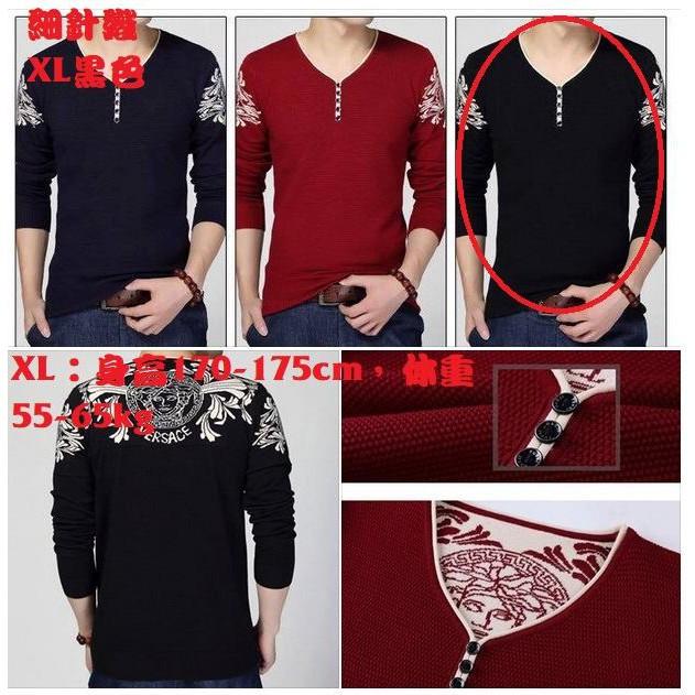 韓版 細針織黑色鈕扣男版上衣 針織 超舒服 V領 上衣-細節圖3