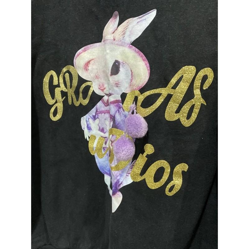 韓版兔子毛球刷毛T恤 長袖上衣 大學T 厚版-細節圖3