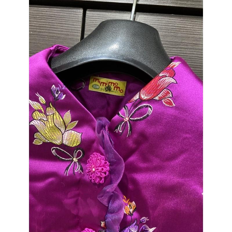 超暖刺繡蕾絲鈕扣棉襖 兒童外套 短版外套 長袖外套 鋪面 保暖 紫色貴氣-細節圖2