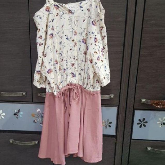 自訂雪紡細肩帶露肩綁帶連身洋裝 露肩 細肩帶 綁帶-細節圖2