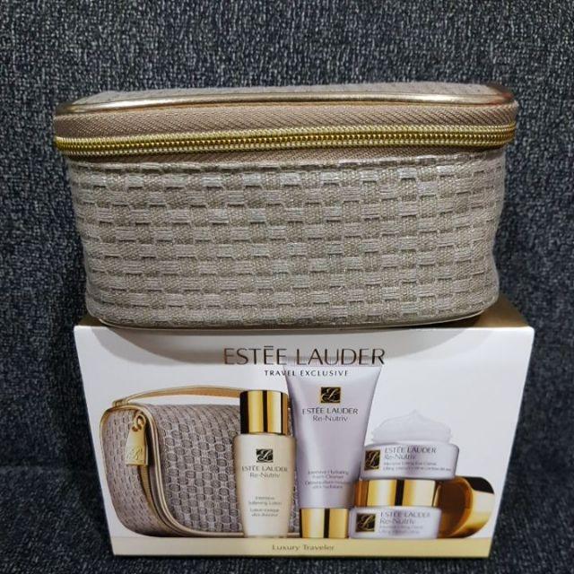 ESTEE LAUDER Cosmetic Bag 雅詩蘭黛化妝包 灰色金邊 手提小包 化妝包 首飾包 拉鍊 零錢包-細節圖2