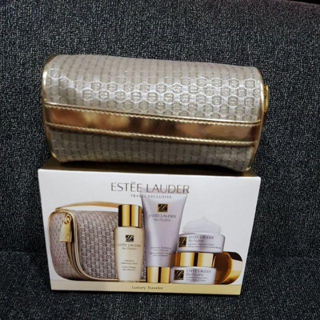 ESTEE LAUDER Cosmetic Bag 雅詩蘭黛化妝包 灰色金邊 手提小包 化妝包 首飾包 拉鍊 零錢包-細節圖3