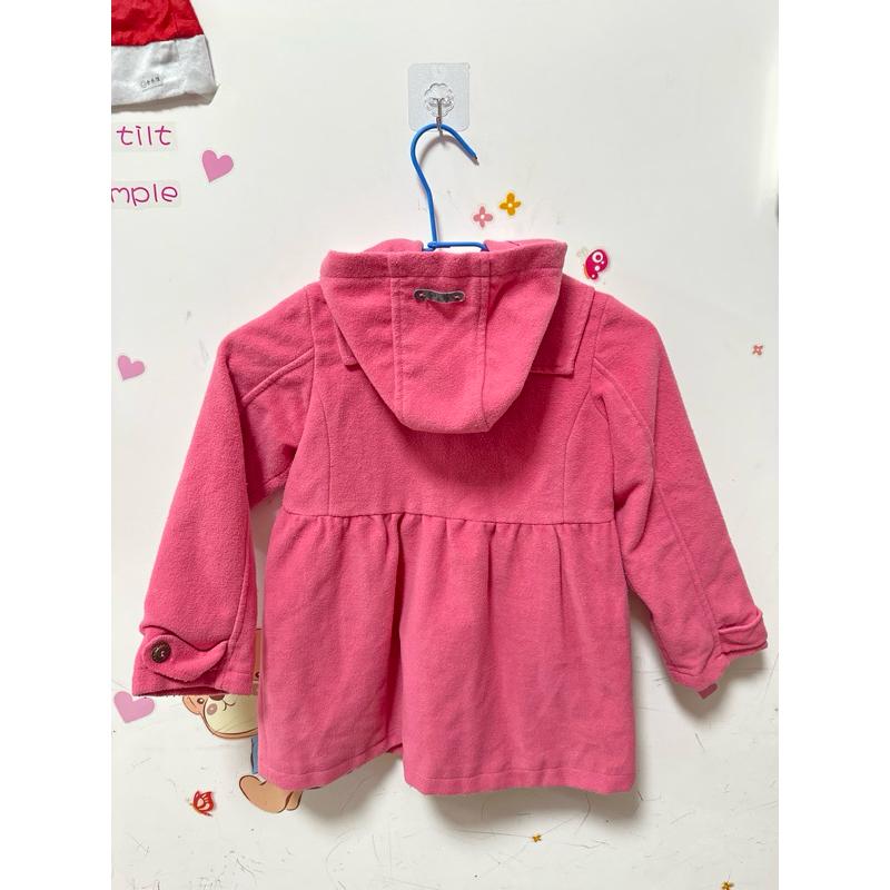 BABYKING兒童牛角扣粉色連帽長版外套/約110公分兒童外套/毛呢連帽保暖外套-細節圖3