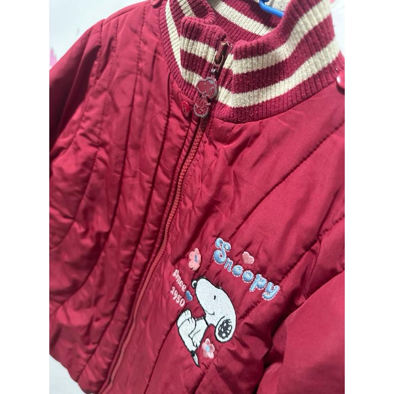 史努比Snoopy刺繡拉鍊鋪棉保暖長版外套/女童外套100公分左右穿/無帽子/保暖外套-細節圖2