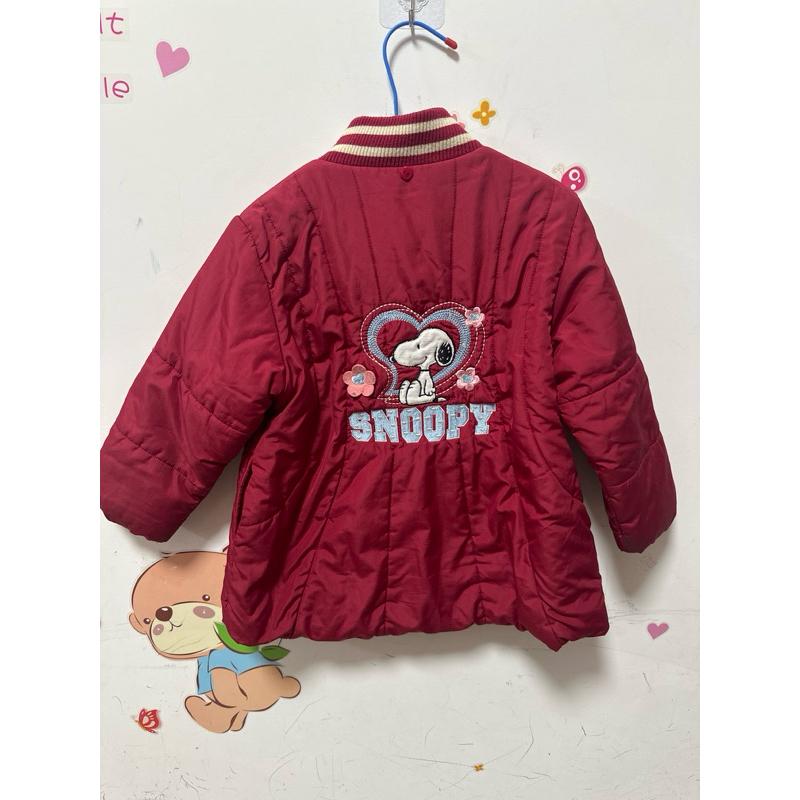 史努比Snoopy刺繡拉鍊鋪棉保暖長版外套/女童外套100公分左右穿/無帽子/保暖外套-細節圖3