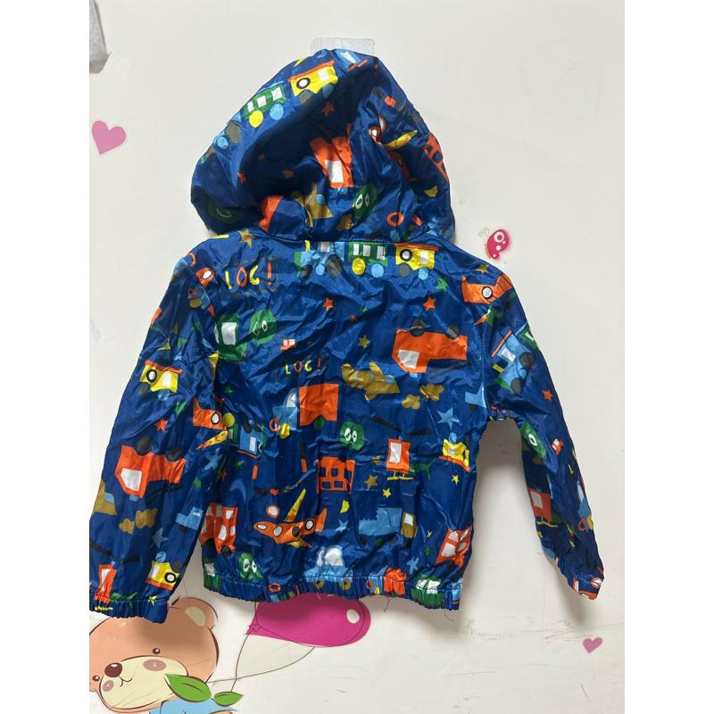 滿版車車深藍色連帽男童外套/車車世界/5碼90公分穿/防風外套/連帽外套-細節圖3