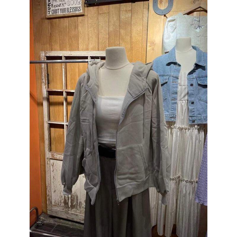 全新/米灰色前短後長顯瘦遮屁股連帽外套/顯瘦好看-細節圖2