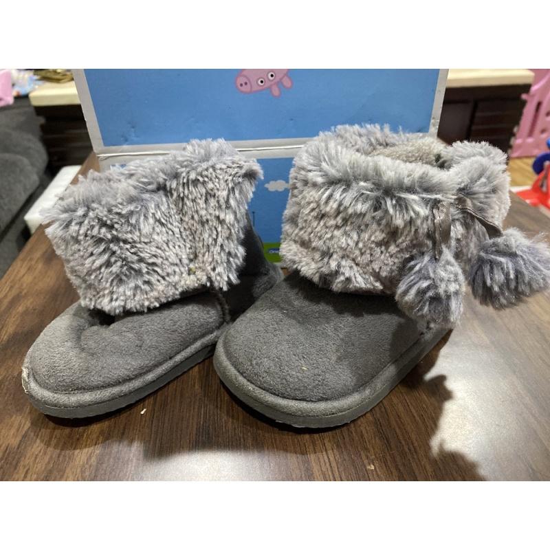 毛絨絨超可愛灰色女童雪靴 布鞋 兒童鞋 童鞋 休閒鞋-細節圖2