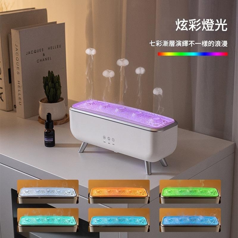 水母七彩香薰機自動吐圈圈精油大噴霧氛圍感燈居家辦公室靜音加濕器聲控創意禮品擺件空氣加濕器-細節圖2