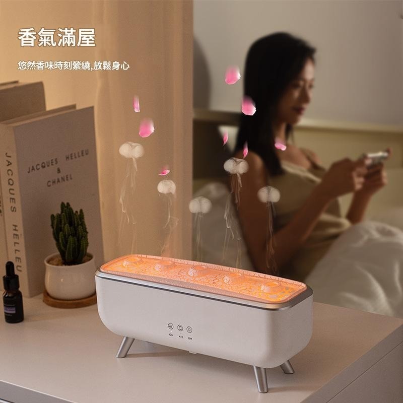 水母七彩香薰機自動吐圈圈精油大噴霧氛圍感燈居家辦公室靜音加濕器聲控創意禮品擺件空氣加濕器-細節圖3