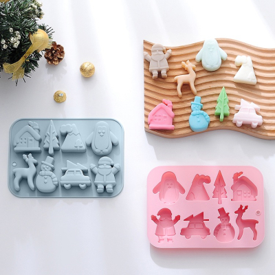 ［矽膠模具］ 聖誕節 聖誕老人 麋鹿 企鵝 雪人 8連矽膠模具 烘焙 蛋糕 擴香石 蠟燭 冰磚 手工皂 製作