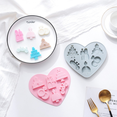 ［矽膠模具］婚禮 情人節 6連造型模具 烘焙 餅乾 蛋糕 擴香石 蠟燭 蠟片 婚禮小物 製作