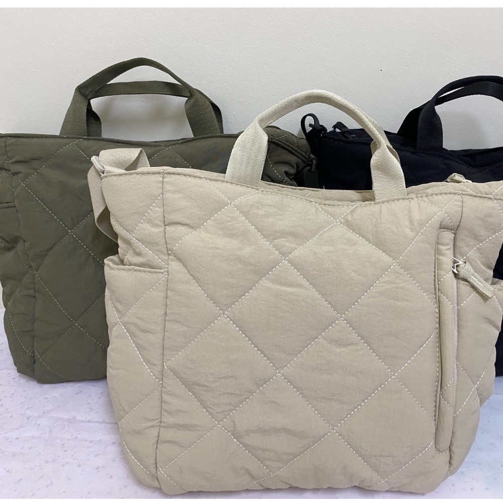 大容量3WAY菱格紋 肩背包 斜背包 大容量斜背包 大容量包-細節圖2