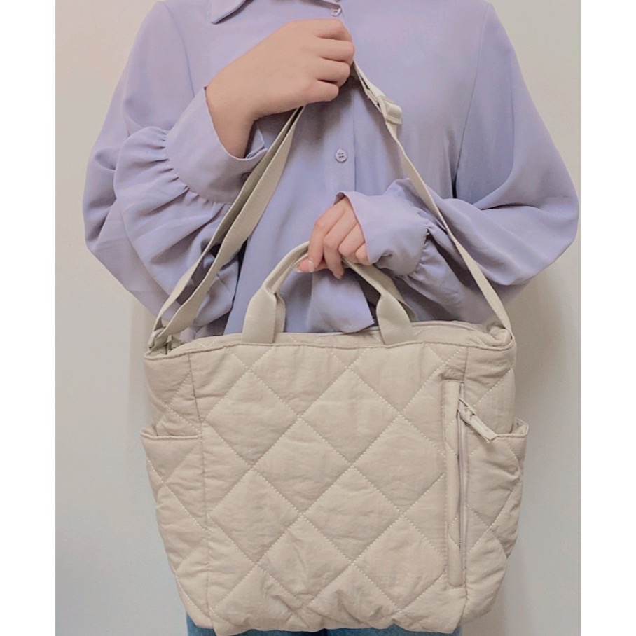 大容量3WAY菱格紋 肩背包 斜背包 大容量斜背包 大容量包-細節圖3