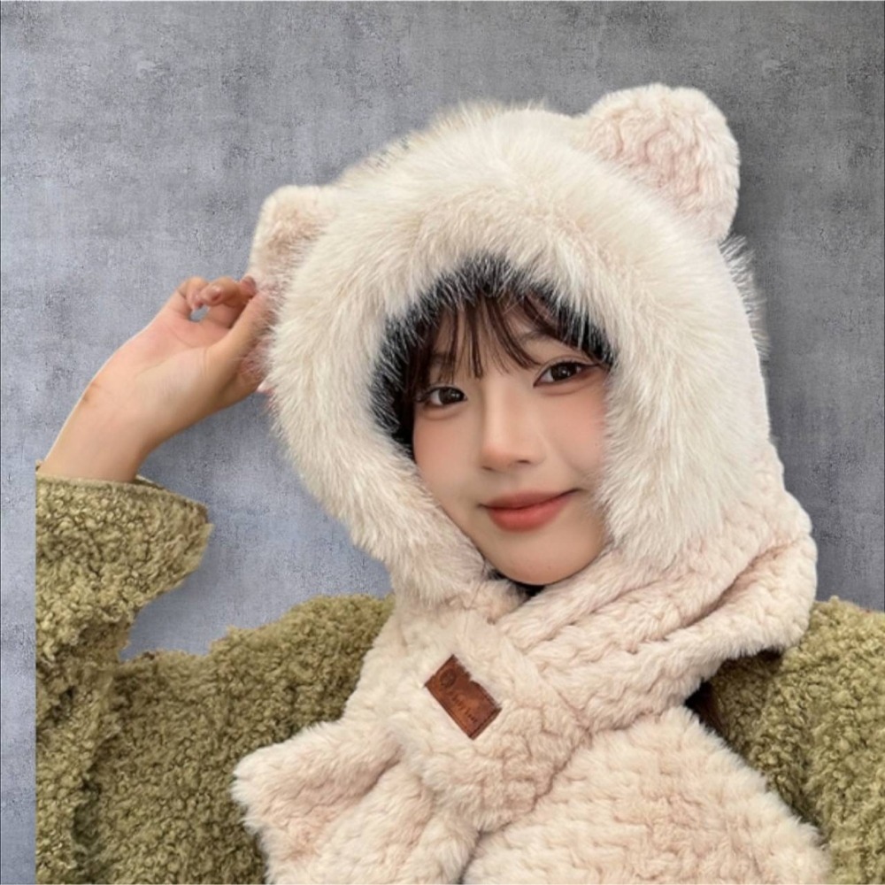 冬季 可愛狐狸耳朵 毛帽 脖圍 二合一 保暖 親膚 五色 現貨-細節圖2