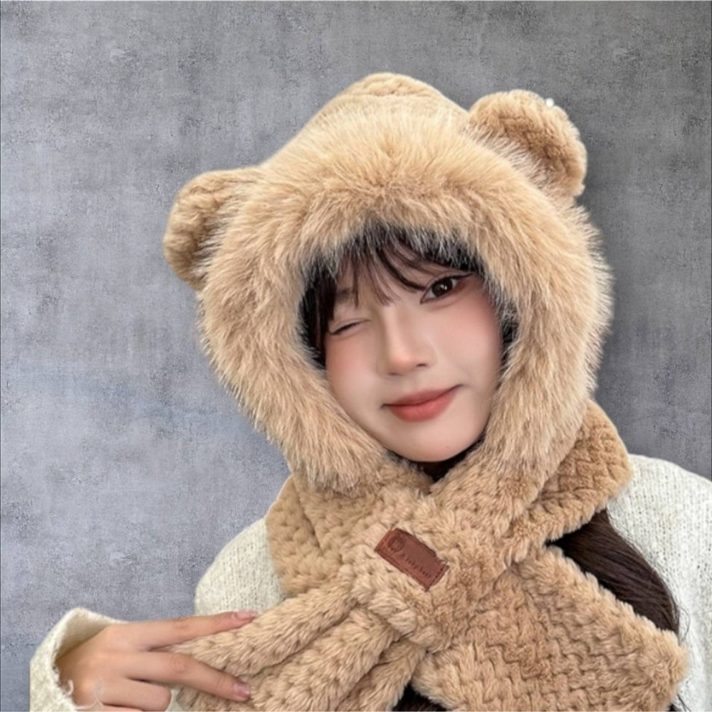 冬季 可愛狐狸耳朵 毛帽 脖圍 二合一 保暖 親膚 五色 現貨-細節圖3