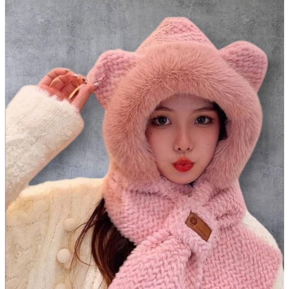 冬季 可愛狐狸耳朵 毛帽 脖圍 二合一 保暖 親膚 五色 現貨-細節圖4