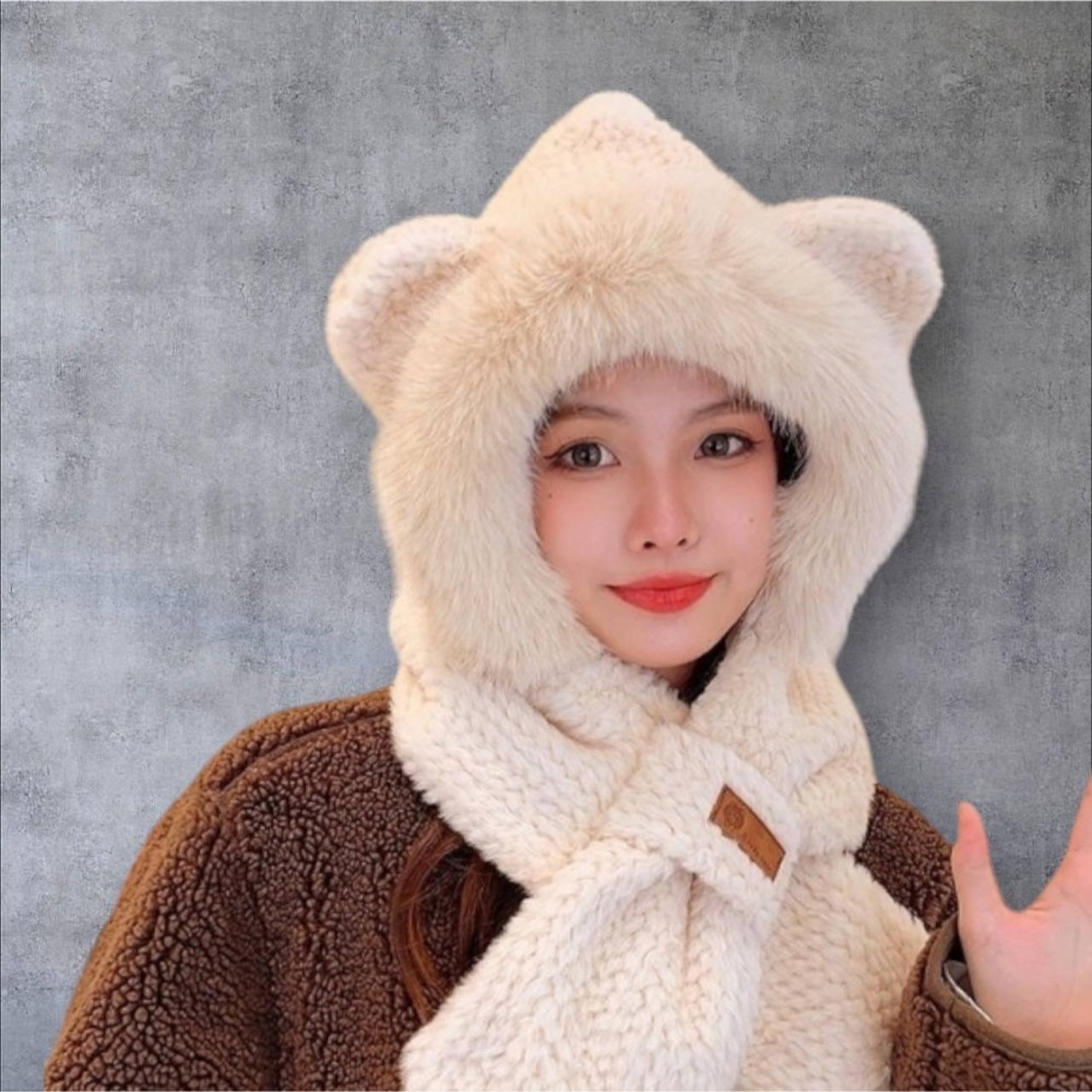 冬季 可愛狐狸耳朵 毛帽 脖圍 二合一 保暖 親膚 五色 現貨-細節圖5