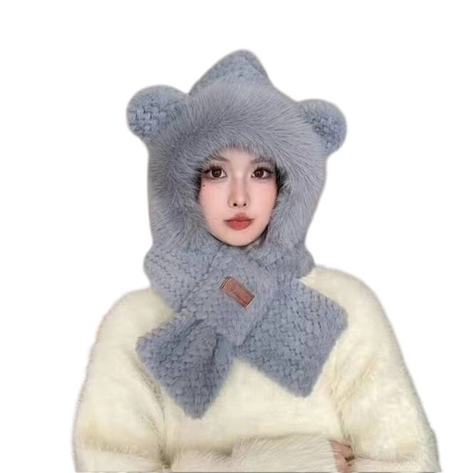 冬季 可愛狐狸耳朵 毛帽 脖圍 二合一 保暖 親膚 五色 現貨-細節圖6