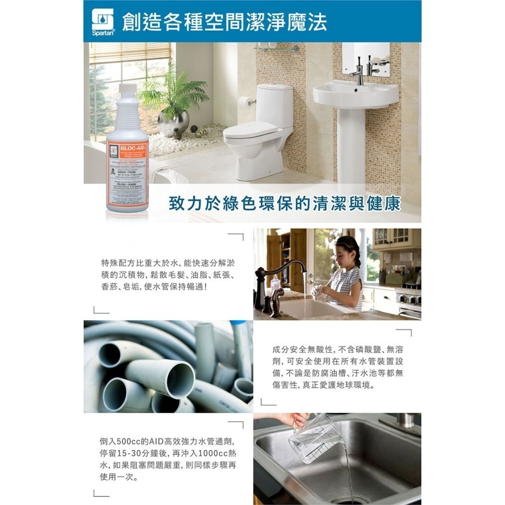 斯巴達 SPATAN AID 高効強力水管通劑 水管疏通劑 通水管 946ml 現貨-細節圖3