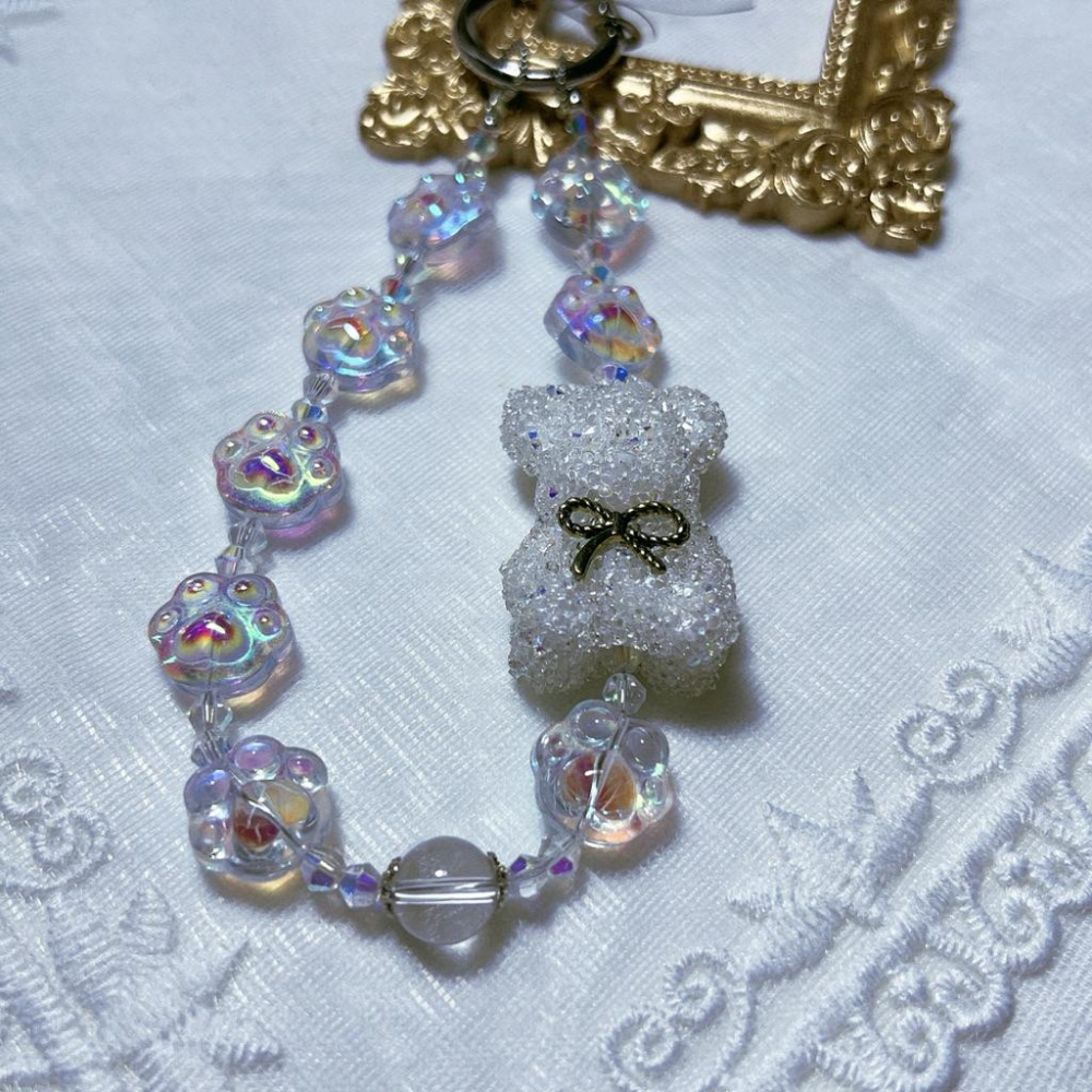 [shan] 👉水晶設計款手機鏈👈 手機掛繩 白水晶 滿鑽蝴蝶結熊熊 貓掌 禮物-細節圖2