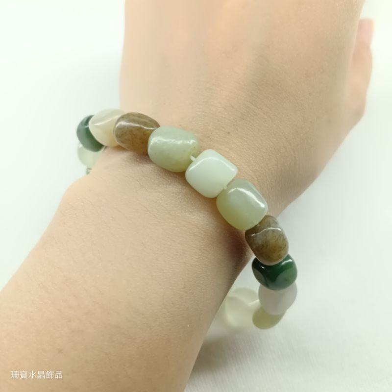 [shan] ✨水晶手鍊素串 和田玉方塊隨形素串 彈力繩-細節圖2