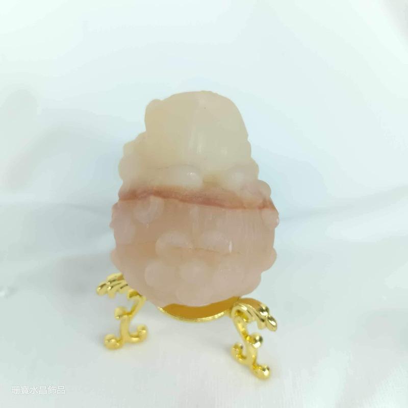 ［shan] 👉出清收藏👈 睡覺小兔子花球雕刻件 有暇 贈底座-細節圖2