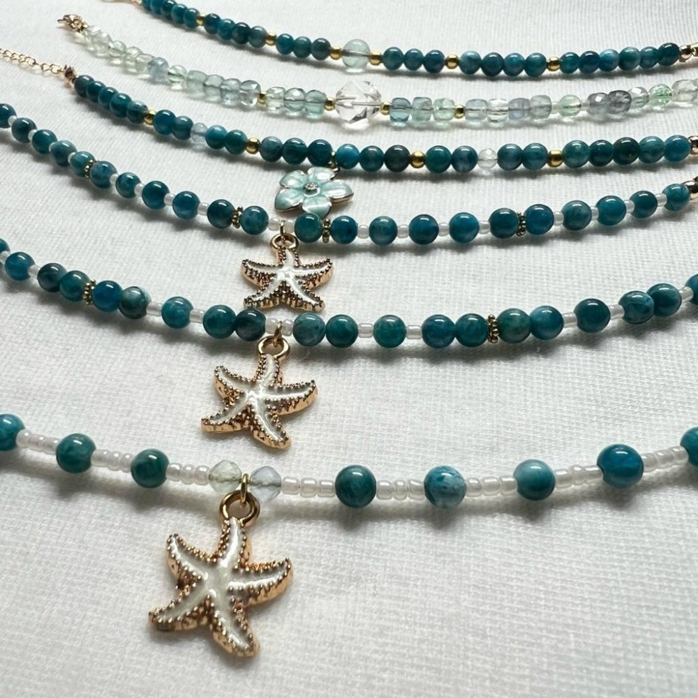 [shan]👉闆娘手作👈水晶手鍊 孔雀石 綠磷輝 綠螢石 白水晶 小花 海星 水晶手鍊 禮物-細節圖2