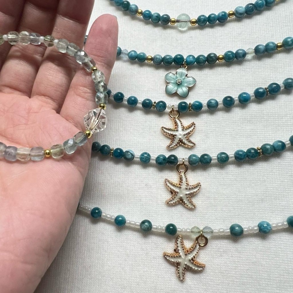[shan]👉闆娘手作👈水晶手鍊 孔雀石 綠磷輝 綠螢石 白水晶 小花 海星 水晶手鍊 禮物-細節圖4