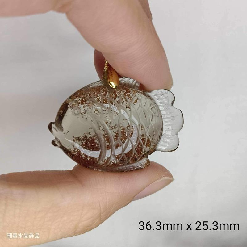 ［shan] 礦石系列 紅幽靈 茶晶 魚 項鍊 鍍18K金鍊子-細節圖2