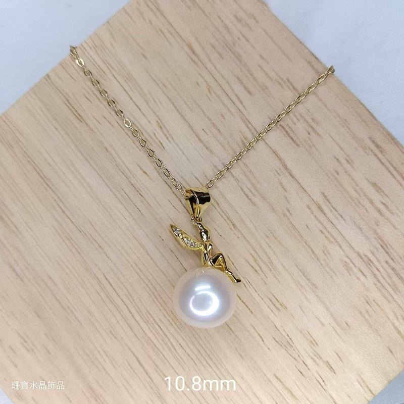 [shan] 天然珍珠項鍊 小精靈 仙女款 鍍18K金鍊子 母親節禮物 生日禮物 情人節禮物-細節圖2