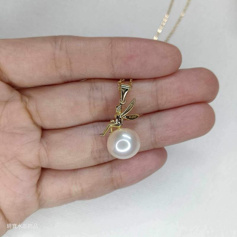 [shan] 天然珍珠項鍊 小精靈 仙女款 鍍18K金鍊子 母親節禮物 生日禮物 情人節禮物-細節圖3