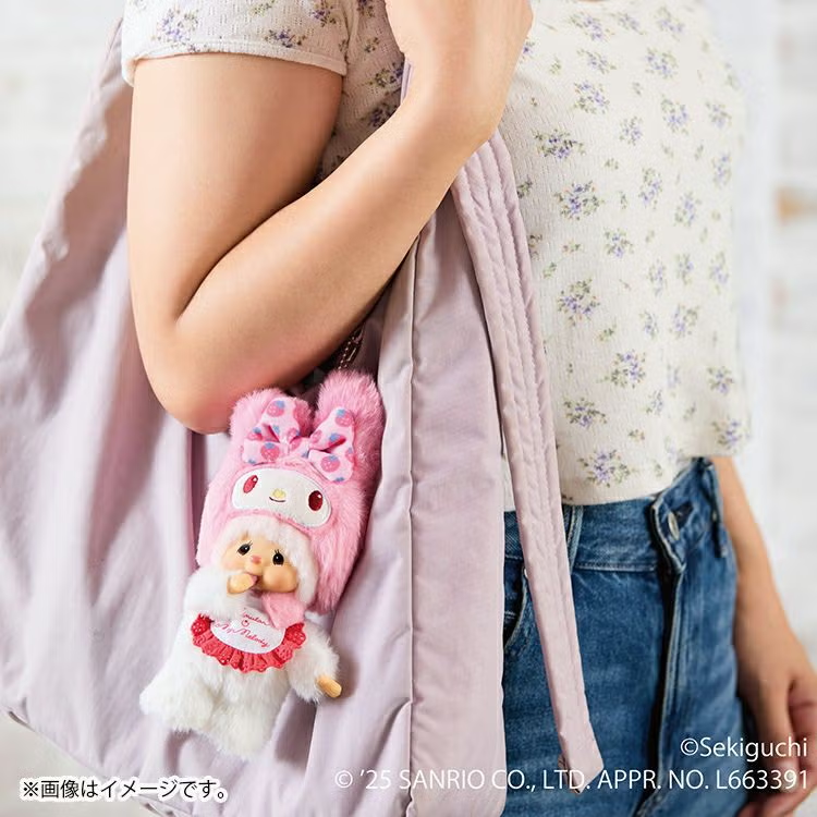 現貨 日本100%正版 Monchhichi x 三麗鷗 蒙奇奇 夢奇奇 美樂蒂 鑰匙圈 吊飾 掛飾-細節圖2