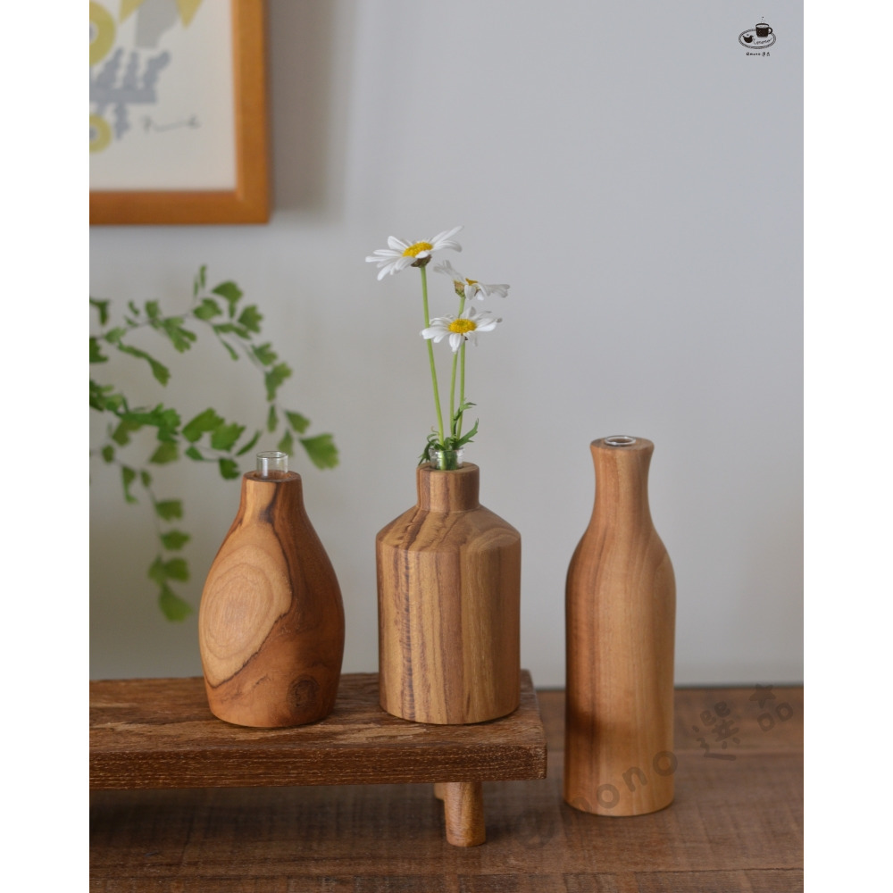 【emono選品】日本進口 實木花瓶 一輪插花瓶 柚木花瓶 木瓶 小花瓶-細節圖2