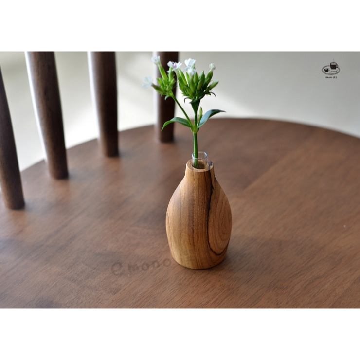 【emono選品】日本進口 實木花瓶 一輪插花瓶 柚木花瓶 木瓶 小花瓶-細節圖5
