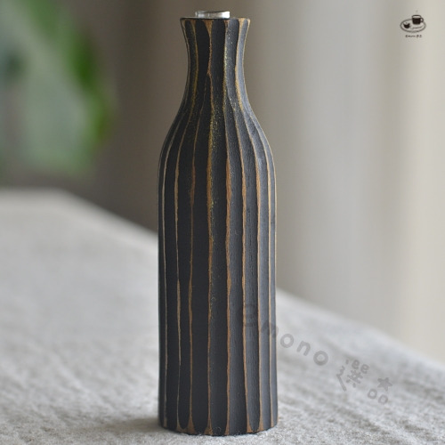 【emono選品】天然實木手工刻紋小花瓶 一輪插花瓶 黑色 花器 含試管 仿舊風格 日本進口 現貨 單一販售-規格圖7