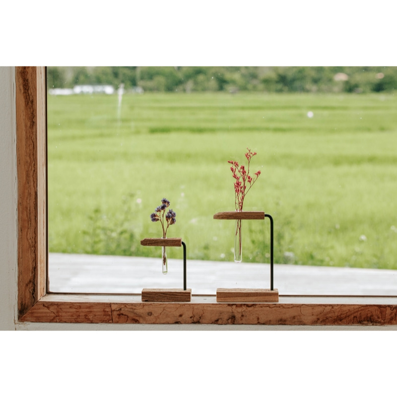 【emono選品】天然古柚木鐵棒 一輪插花瓶 含玻璃試管 日本進口 現貨-細節圖2