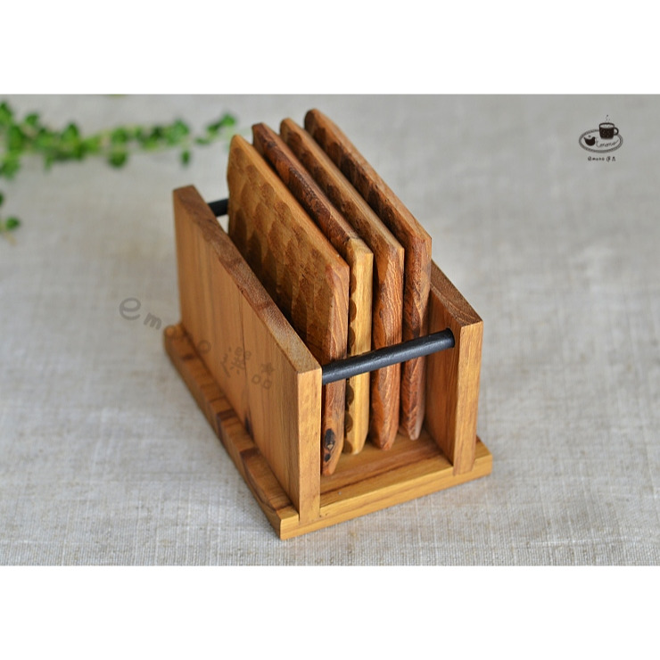 【emono選品】日本進口 天然柚木 杯墊收納架 収納盒 無上漆 不含杯墊 現貨-細節圖4