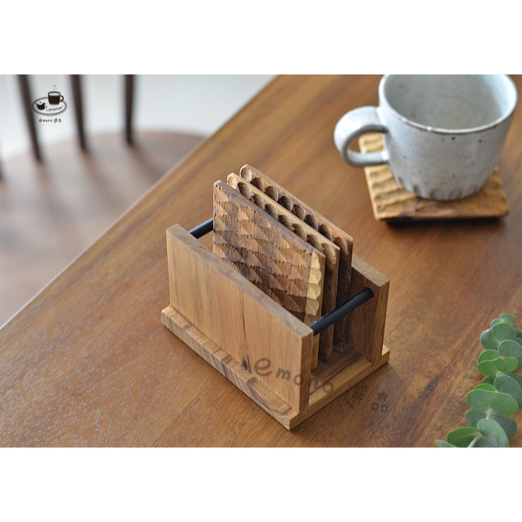 【emono選品】日本進口 天然柚木 杯墊收納架 収納盒 無上漆 不含杯墊 現貨-細節圖5