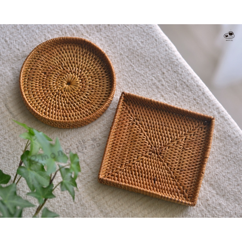 【emono選品】印尼峇里島製 Ata 手工編織 加高邊緣杯墊 圓形 方形 隔熱墊 茶杯墊 小物收納盤-細節圖2
