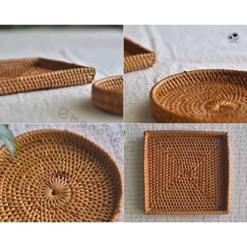 【emono選品】印尼峇里島製 Ata 手工編織 加高邊緣杯墊 圓形 方形 隔熱墊 茶杯墊 小物收納盤-細節圖8