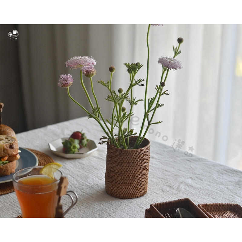 【emono選品】印尼峇里島製 Ata 手工編織置物籃 高級品 餐具籃 餐具收納筒 收納盒 圓形-細節圖3
