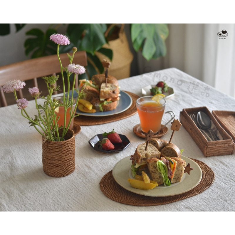 【emono選品】印尼峇里島製 Ata 手工編織置物籃 高級品 餐具籃 餐具收納筒 收納盒 圓形-細節圖4