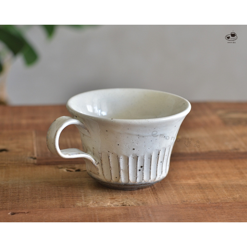分享: 【emono選品】日本製 美濃燒 粉引手工刻紋 開口馬克杯 茶杯 陶器 現貨-細節圖4